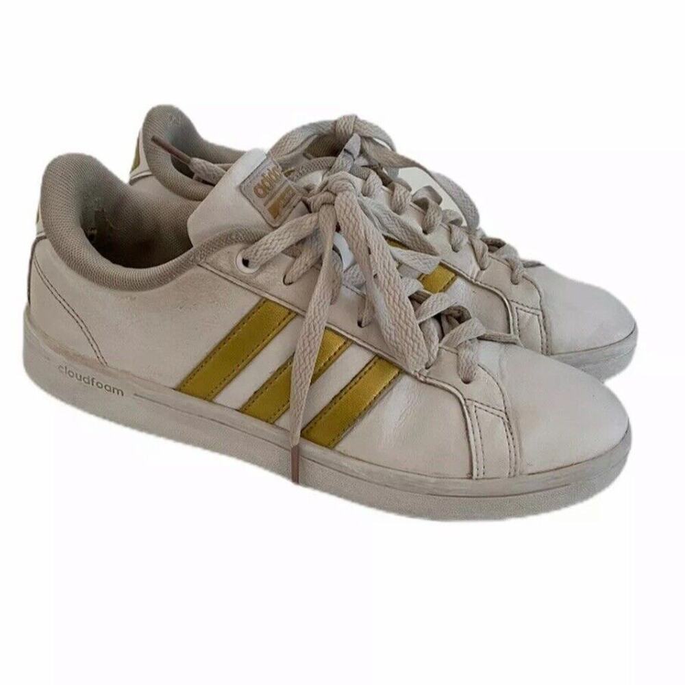 Adidas Neo Cloudfoam Advantage White Leather Shoes Sneakers US 7 Lace Up - Picture 1 of 10